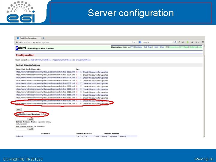 Server configuration EGI-In. SPIRE RI-261323 www. egi. eu 