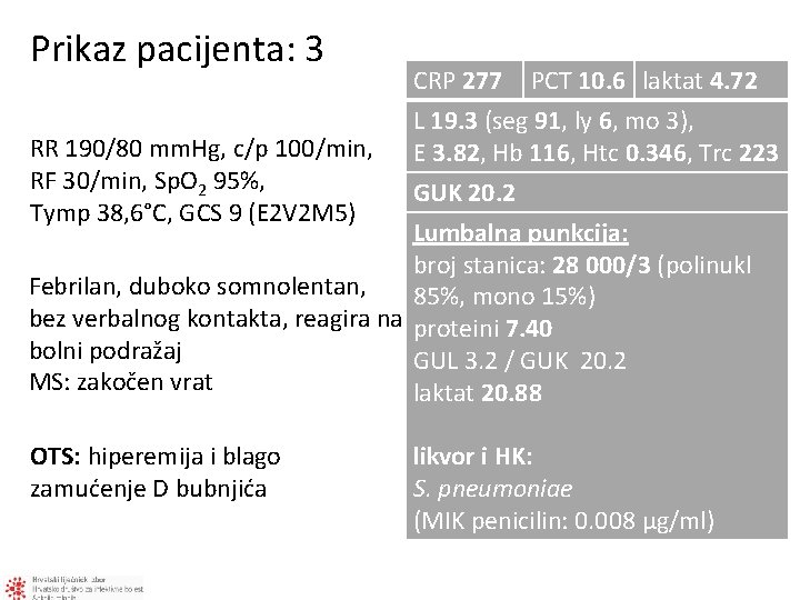 Prikaz pacijenta: 3 RR 190/80 mm. Hg, c/p 100/min, RF 30/min, Sp. O 2