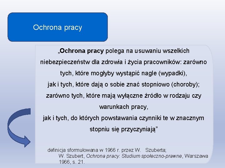 Ochrona pracy „Ochrona pracy polega na usuwaniu wszelkich niebezpieczeństw dla zdrowia i życia pracowników: