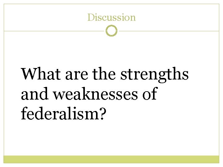 Discussion What are the strengths and weaknesses of federalism? Discussion What are the strengths and weaknesses of federalism?