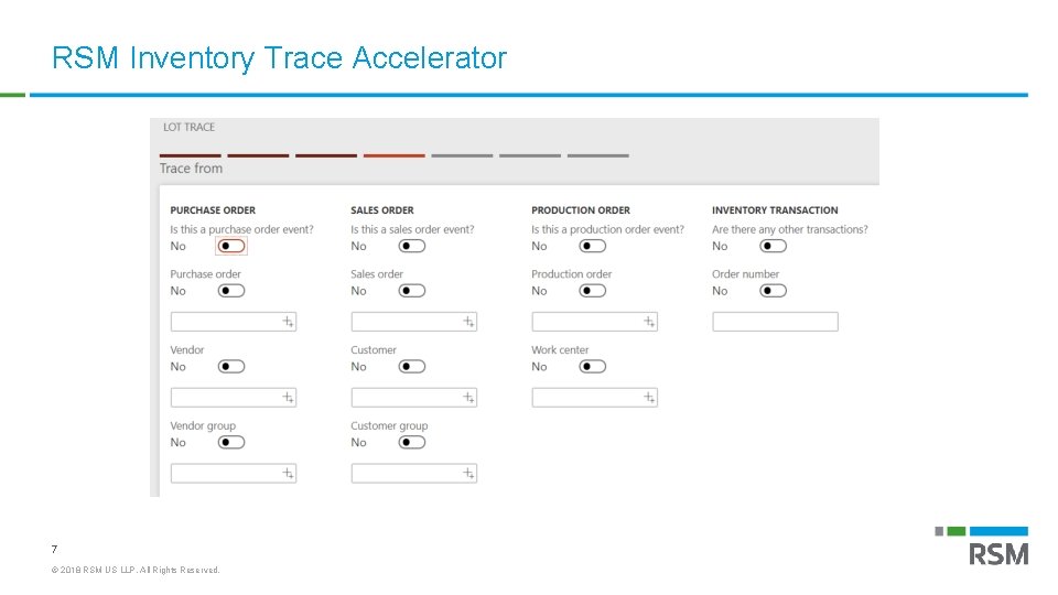 RSM Inventory Trace Accelerator 7 © 2018 RSM US LLP. All Rights Reserved. 