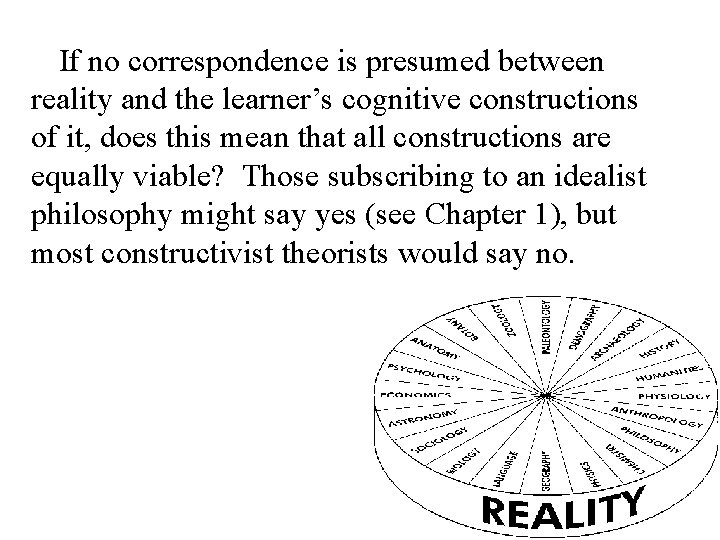 If no correspondence is presumed between reality and the learner’s cognitive constructions of it,