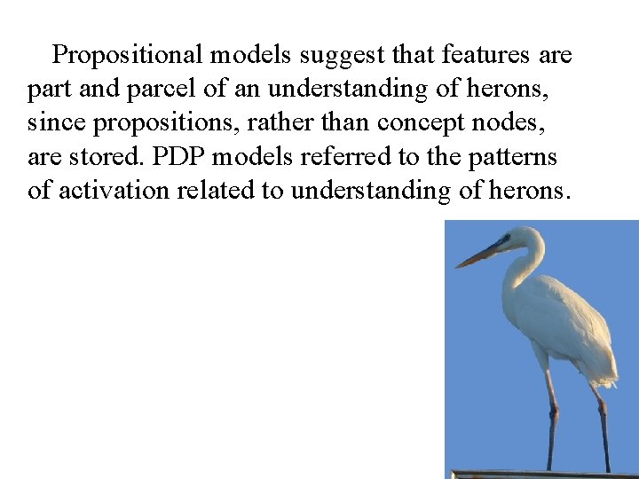 Propositional models suggest that features are part and parcel of an understanding of herons,