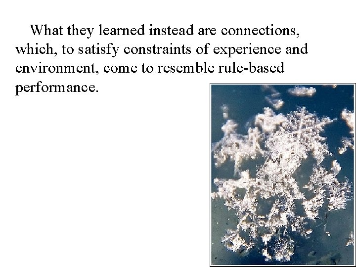 What they learned instead are connections, which, to satisfy constraints of experience and environment,