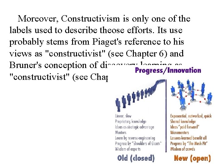 Moreover, Constructivism is only one of the labels used to describe theose efforts. Its