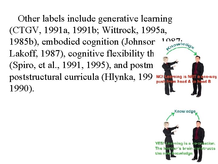 Other labels include generative learning (CTGV, 1991 a, 1991 b; Wittrock, 1995 a, 1985