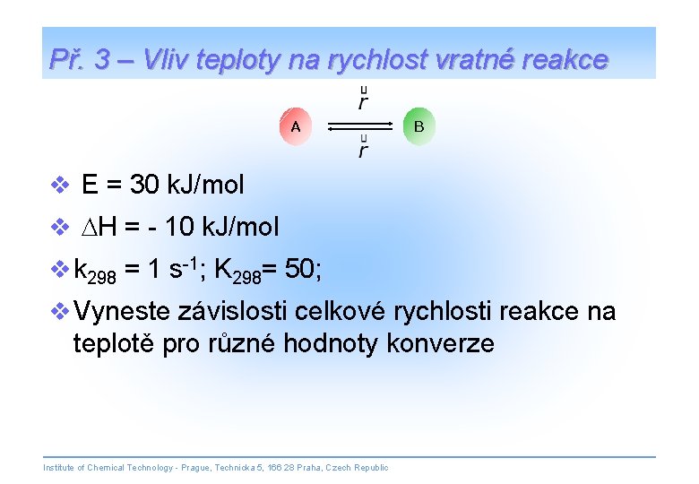 Př. 3 – Vliv teploty na rychlost vratné reakce A B v E =