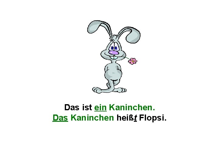 Das ist ein Kaninchen. Das Kaninchen heißt Flopsi. 