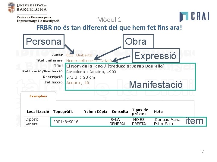 Mòdul 1 FRBR no és tan diferent del que hem fet fins ara! Persona