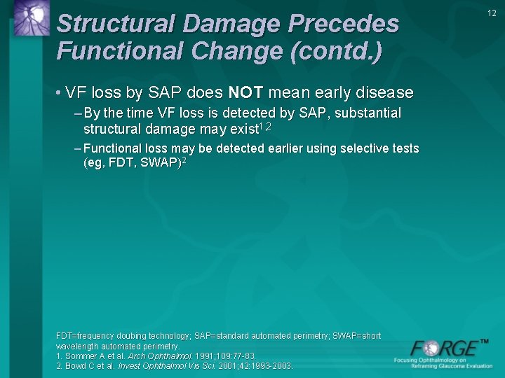 Structural Damage Precedes Functional Change (contd. ) • VF loss by SAP does NOT