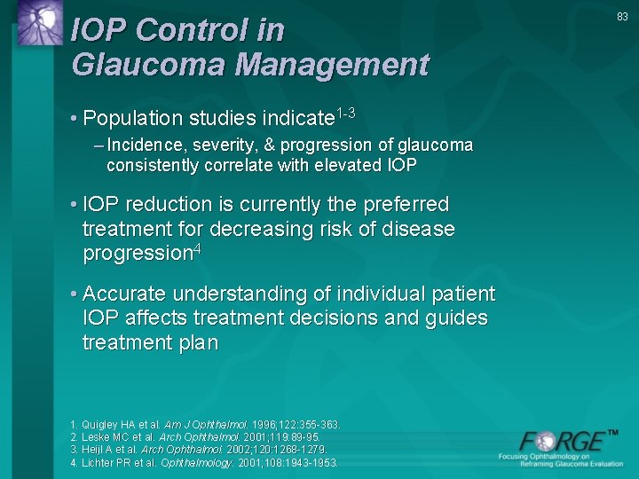 IOP Control in Glaucoma Management • Population studies indicate 1 -3 – Incidence, severity,