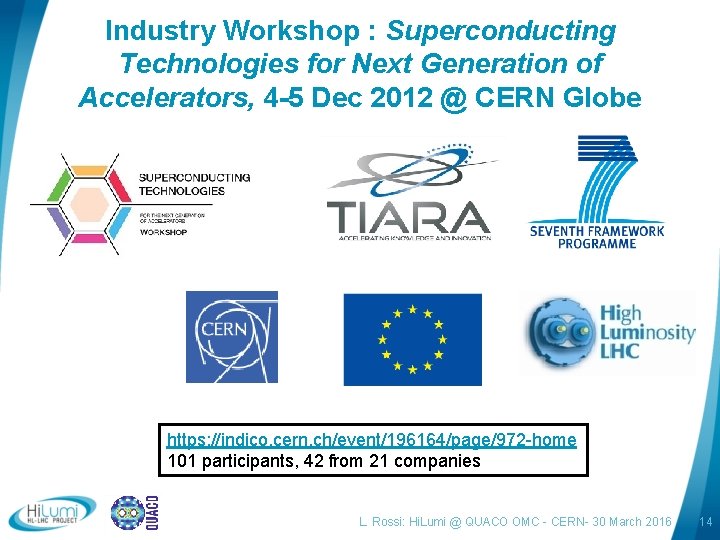 Industry Workshop : Superconducting Technologies for Next Generation of Accelerators, 4 -5 Dec 2012