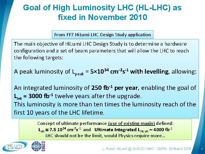 Goal of High Luminosity LHC (HL-LHC) as fixed in November 2010 From FP 7