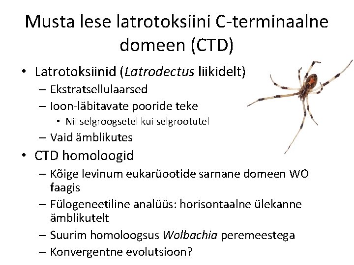 Musta lese latrotoksiini C-terminaalne domeen (CTD) • Latrotoksiinid (Latrodectus liikidelt) – Ekstratsellulaarsed – Ioon-läbitavate