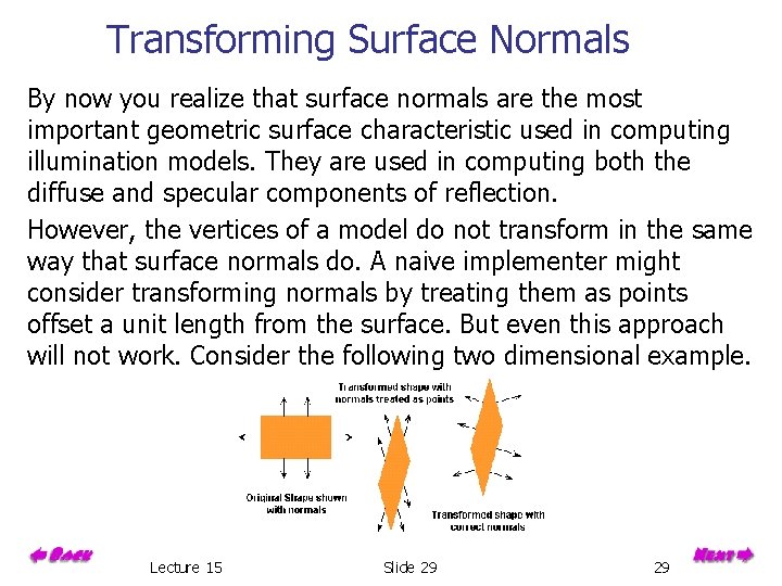 Transforming Surface Normals By now you realize that surface normals are the most important