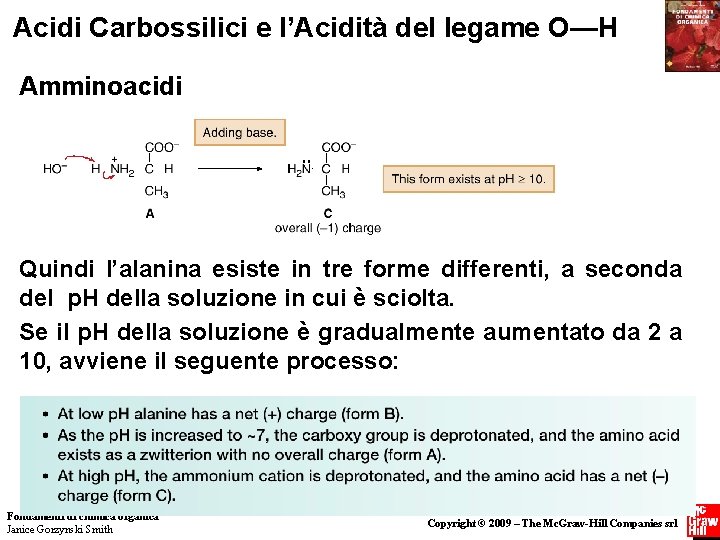 Acidi Carbossilici e l’Acidità del legame O—H Amminoacidi Quindi l’alanina esiste in tre forme