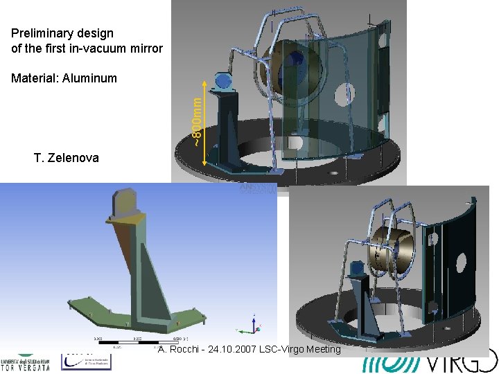 Preliminary design of the first in-vacuum mirror ~800 mm Material: Aluminum T. Zelenova A.