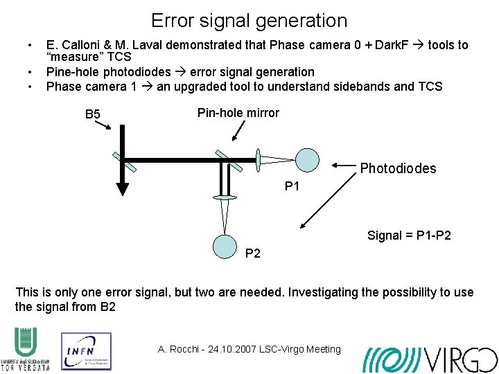 Error signal generation • • • E. Calloni & M. Laval demonstrated that Phase