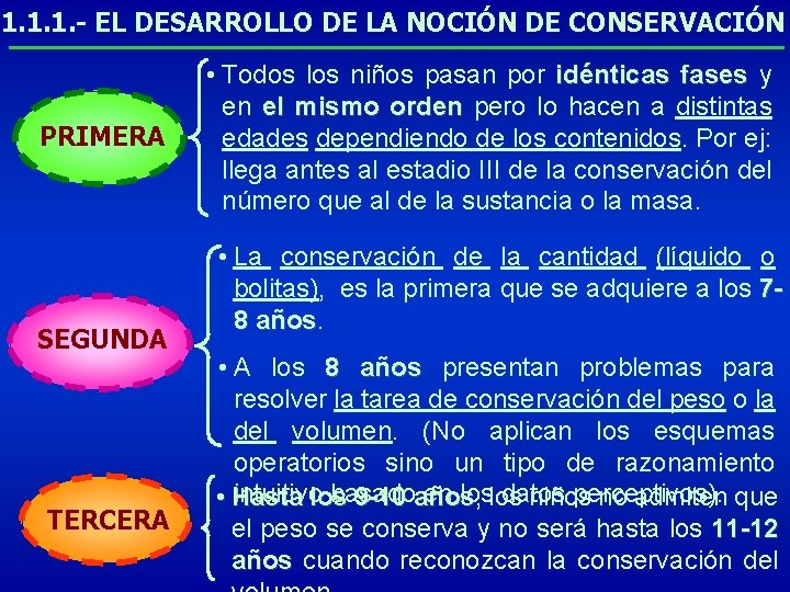 1. 1. 1. - EL DESARROLLO DE LA NOCIÓN DE CONSERVACIÓN PRIMERA SEGUNDA TERCERA