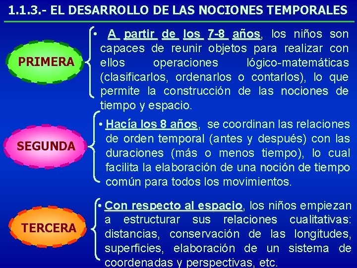 1. 1. 3. - EL DESARROLLO DE LAS NOCIONES TEMPORALES PRIMERA SEGUNDA TERCERA •