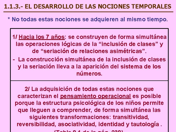 1. 1. 3. - EL DESARROLLO DE LAS NOCIONES TEMPORALES * No todas estas