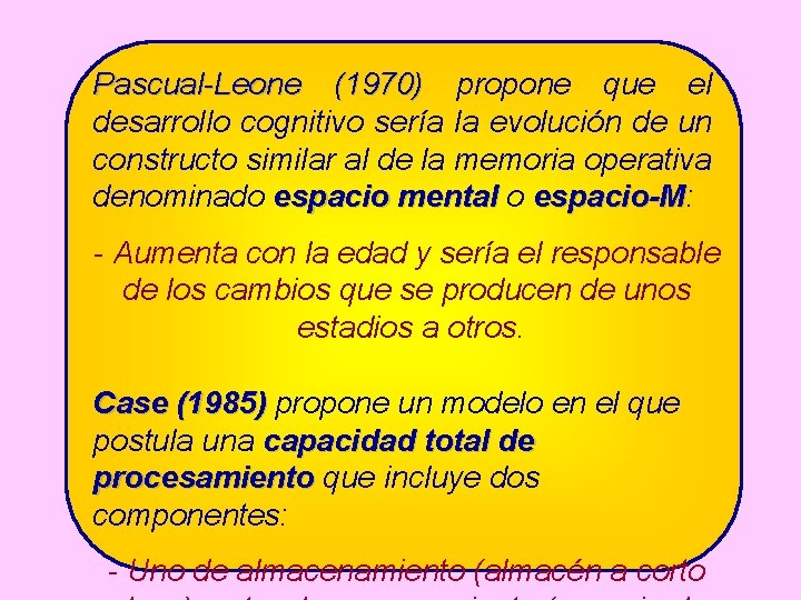 Pascual-Leone (1970) propone que el desarrollo cognitivo sería la evolución de un constructo similar