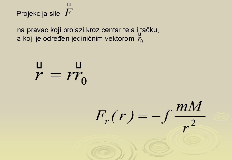 Projekcija sile na pravac koji prolazi kroz centar tela i tačku, a koji je