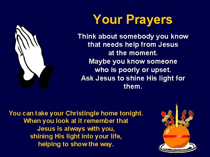 Your Prayers Think about somebody you know that needs help from Jesus at the