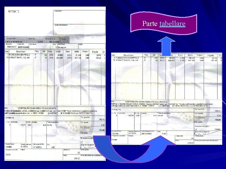 Parte tabellare Parte tabellare