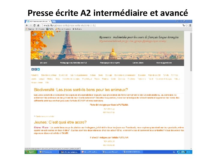 Presse écrite A 2 intermédiaire et avancé 