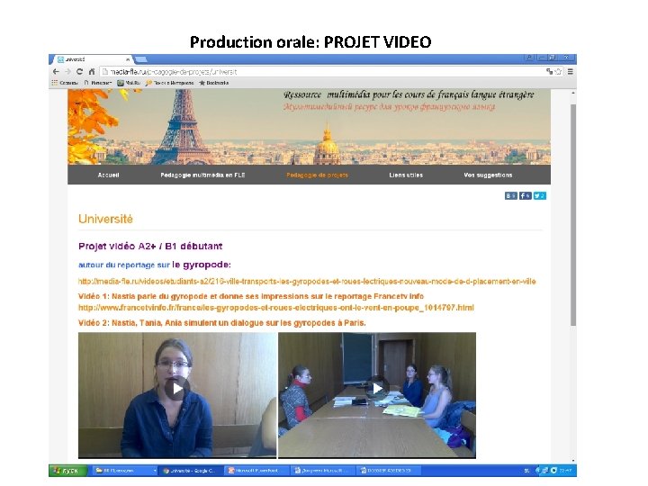 Production orale: PROJET VIDEO 