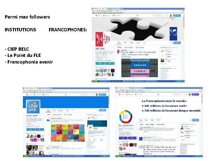 Parmi mes followers INSTITUTIONS FRANCOPHONES: - CIEP BELC - Le Point du FLE -