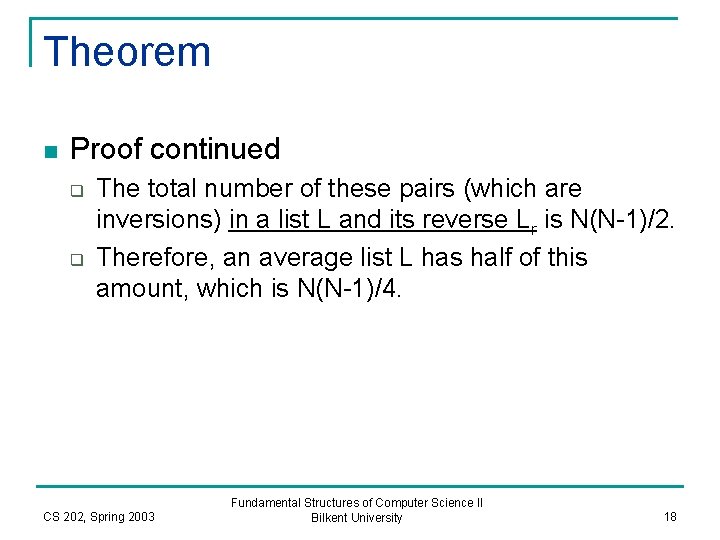 Theorem n Proof continued q q The total number of these pairs (which are