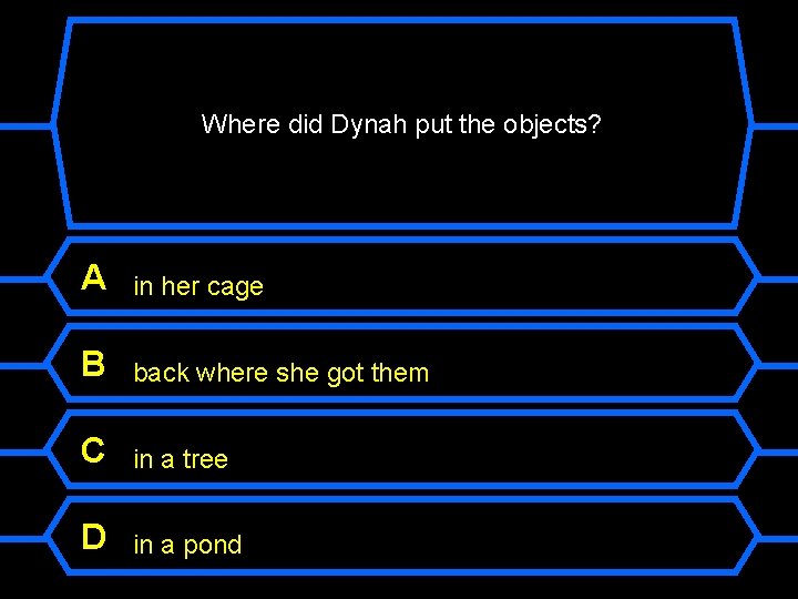 Where did Dynah put the objects? A in her cage B back where she