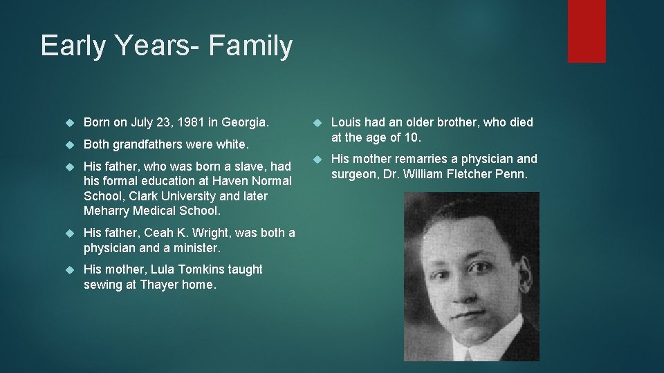 Early Years- Family Born on July 23, 1981 in Georgia. Both grandfathers were white. Early Years- Family Born on July 23, 1981 in Georgia. Both grandfathers were white.