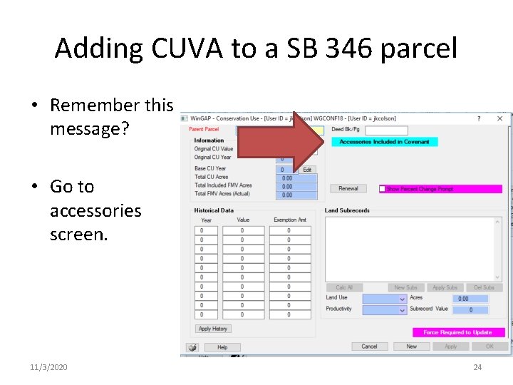 Adding CUVA to a SB 346 parcel • Remember this message? • Go to