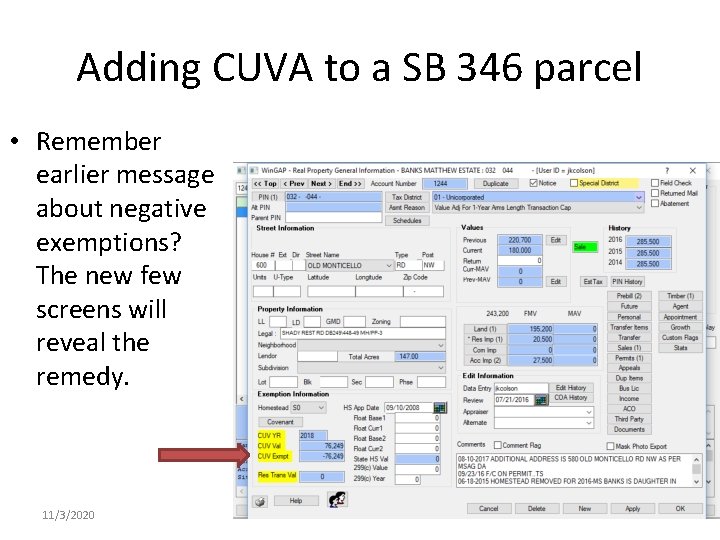 Adding CUVA to a SB 346 parcel • Remember earlier message about negative exemptions?