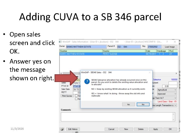 Adding CUVA to a SB 346 parcel • Open sales screen and click OK.