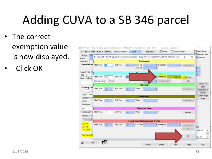 Adding CUVA to a SB 346 parcel • The correct exemption value is now