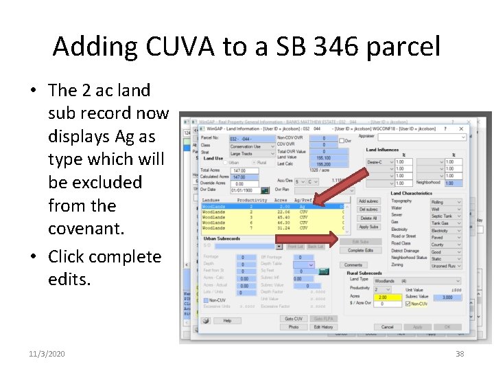 Adding CUVA to a SB 346 parcel • The 2 ac land sub record Adding CUVA to a SB 346 parcel • The 2 ac land sub record