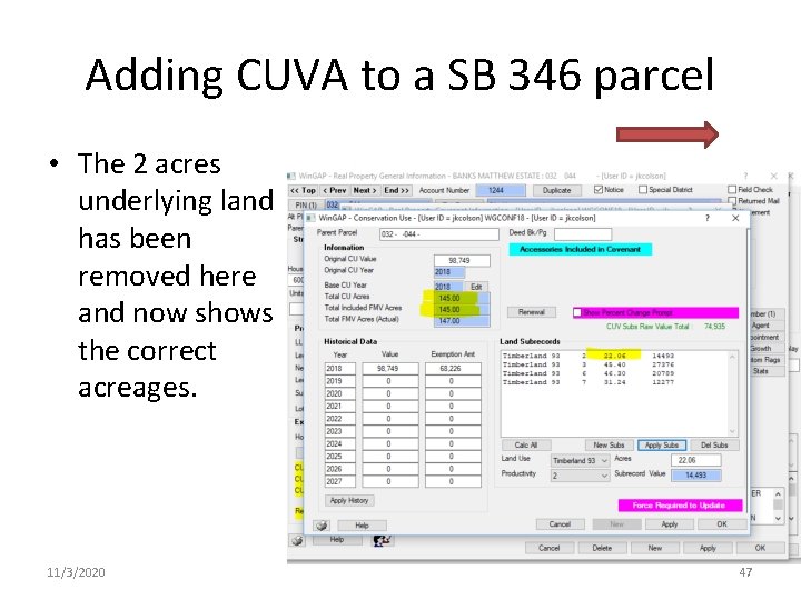 Adding CUVA to a SB 346 parcel • The 2 acres underlying land has