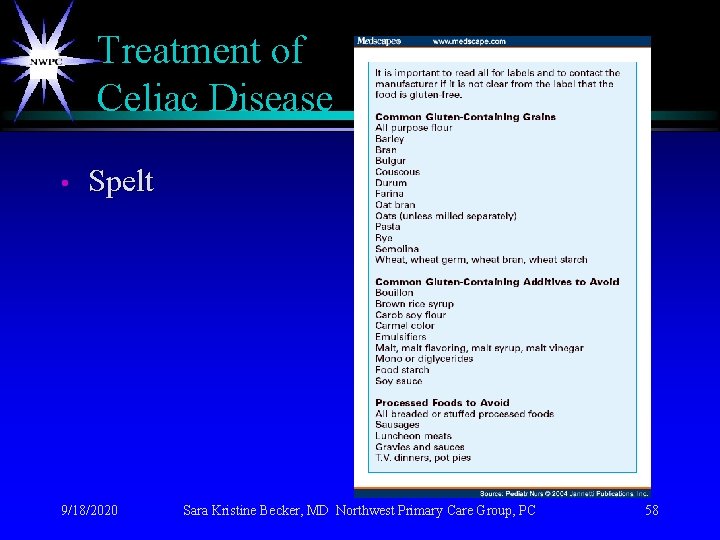 Treatment of Celiac Disease • Spelt 9/18/2020 Sara Kristine Becker, MD Northwest Primary Care