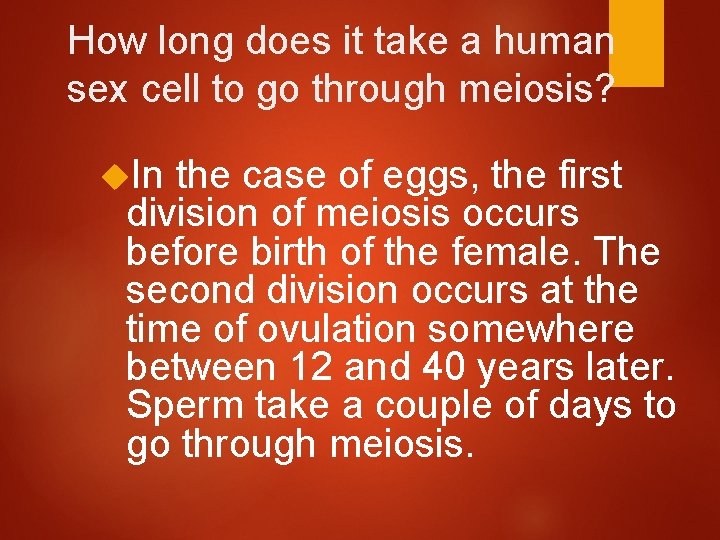 How long does it take a human sex cell to go through meiosis? In