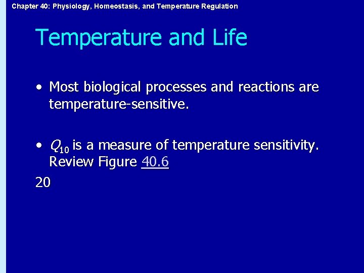 Chapter 40: Physiology, Homeostasis, and Temperature Regulation Temperature and Life • Most biological processes