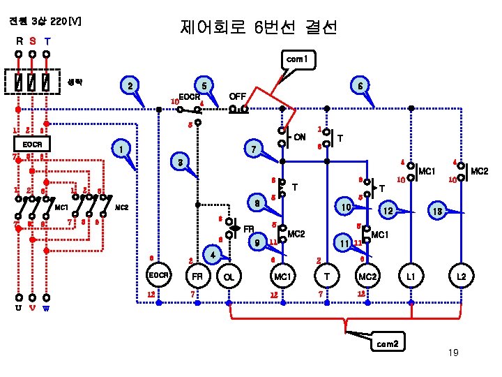 전원 3상 220[V] 제어회로 6번선 결선 R S T com 1 생략 2 5