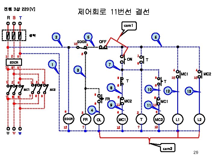 전원 3상 220[V] 제어회로 11번선 결선 R S T com 1 생략 2 5