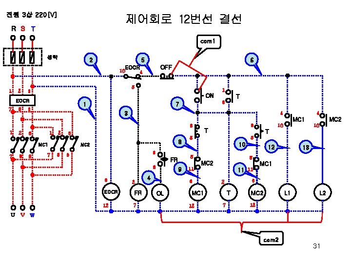 전원 3상 220[V] 제어회로 12번선 결선 R S T com 1 생략 2 5