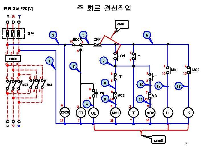 주 회로 결선작업 전원 3상 220[V] R S T com 1 생략 2 5