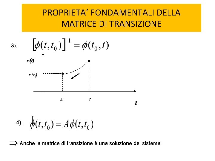 PROPRIETA’ FONDAMENTALI DELLA MATRICE DI TRANSIZIONE 3). x(t) x(t 0) t 0 t t
