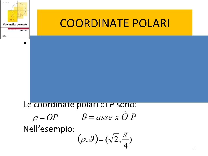 COORDINATE POLARI • P ha coordinate cartesiane (1, 1) Le coordinate polari di P